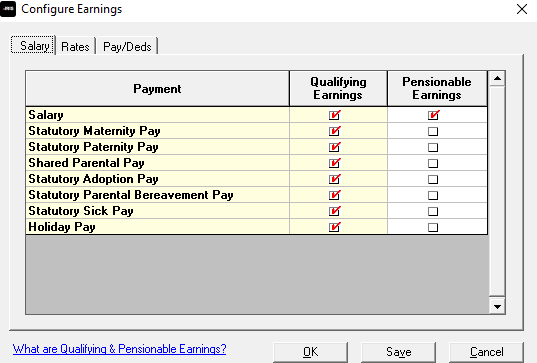 Configure earnings screen